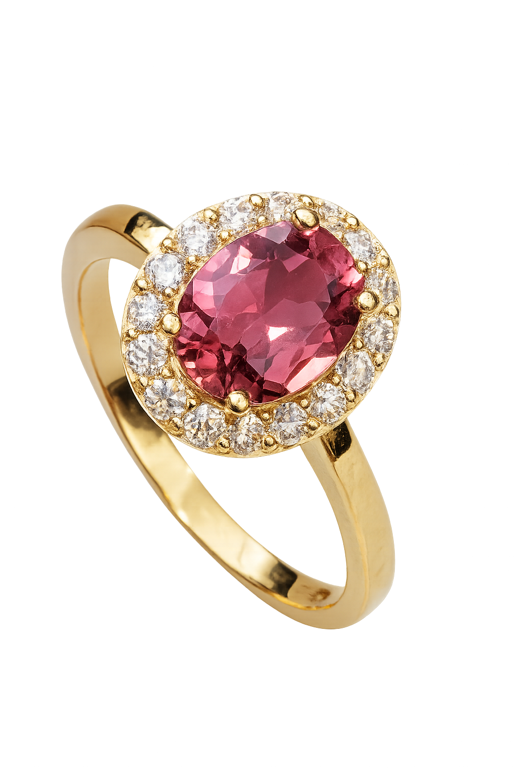 Bague Or Jaune Tourmaline Rose Diamants 5,10g Bijou Libanais