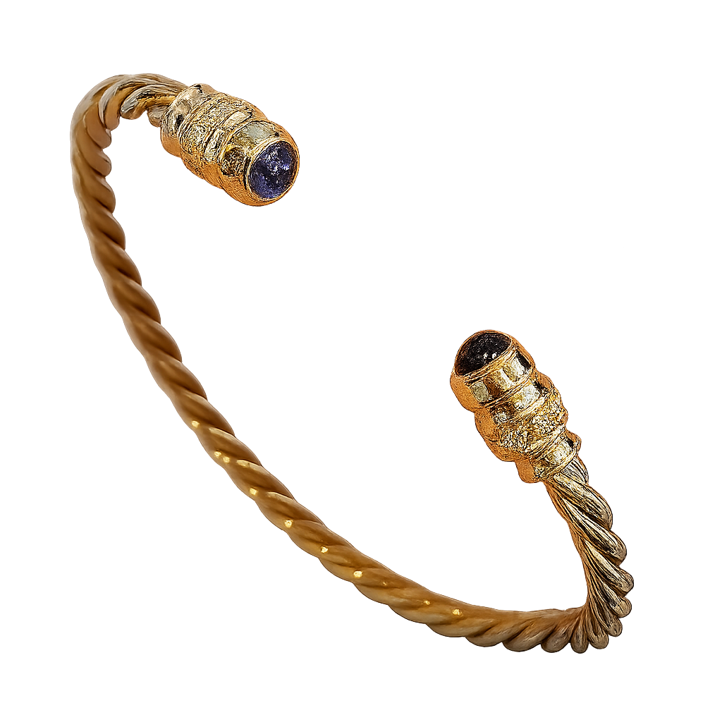 Bracelet Torsadé Or Jaune Diamants Saphirs Cabochon 17,63g Joaillerie Libanaise