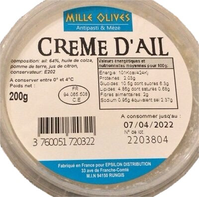Crème Ail Mille Olives 275g