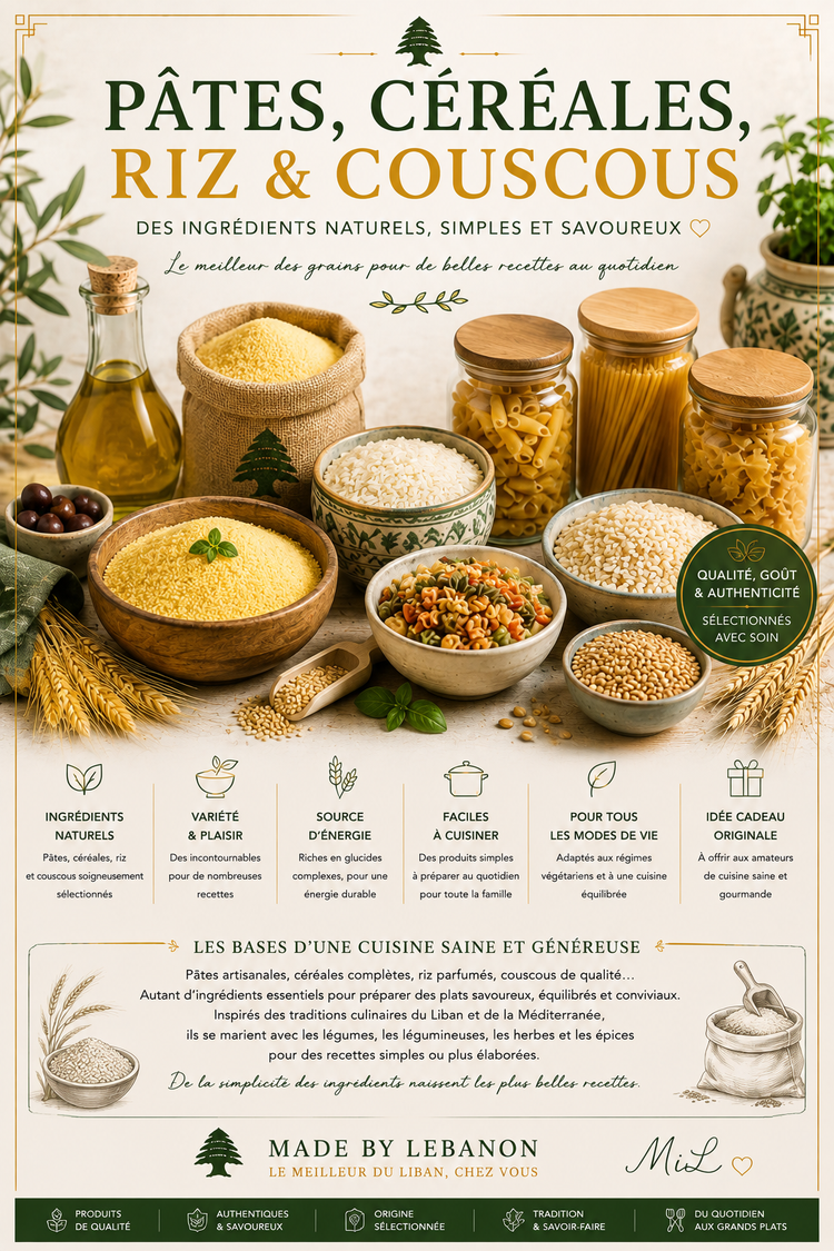 Pâtes, céréales, riz et couscous : les essentiels de la cuisine libanaise