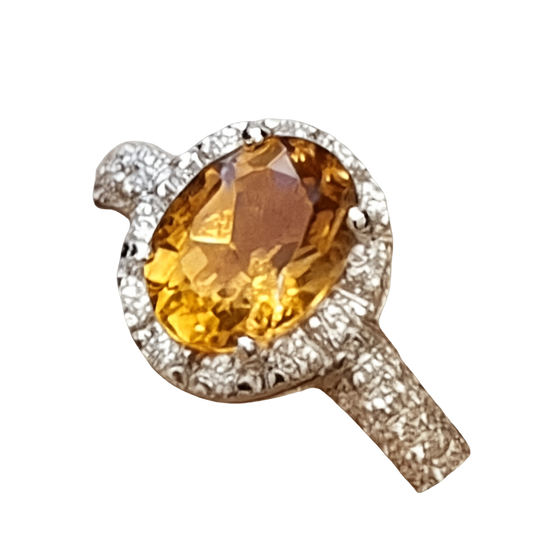 Bague Or Blanc Citrine Diamants 3,40g