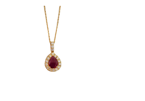 Ensemble Pendentif en Or Jaune, Rubis et Diamants avec Chaîne italienne