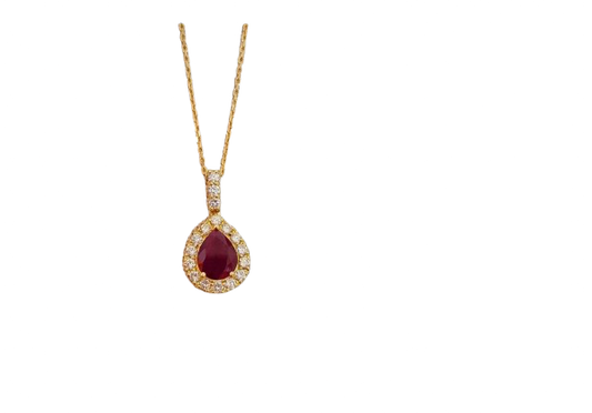 Ensemble Pendentif Or Jaune Rubis Diamants Chaîne 4,86g