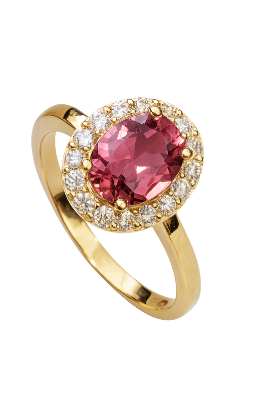 Bague Or Jaune Tourmaline Rose Diamants 5,10g