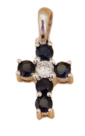 Croix Petite Pierres Noires Diamant 1,78g