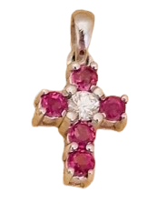Croix Or Blanc Petite Rubis Diamant 1,30g