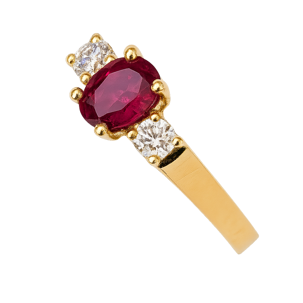 Bague Or Jaune Rubis Diamants 4,40g Bijou Libanais