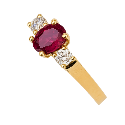 Bague Or Jaune Rubis Diamants 4,40g