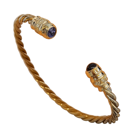 Bracelet Torsadé Or Jaune Diamants Saphirs Cabochon 17,63g